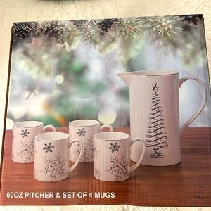 SET OF A 60 OZ. CERAMIC PITCHER AND 4 MUGS — BRAND NEW IN BOX
